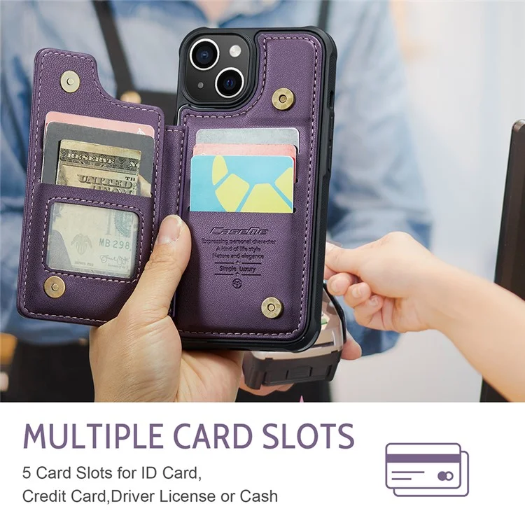 CASEME C22 Series Per iPhone 14 Plus Custodia RFID Blocking PU+TPU Custodia Telefonica - Viola
