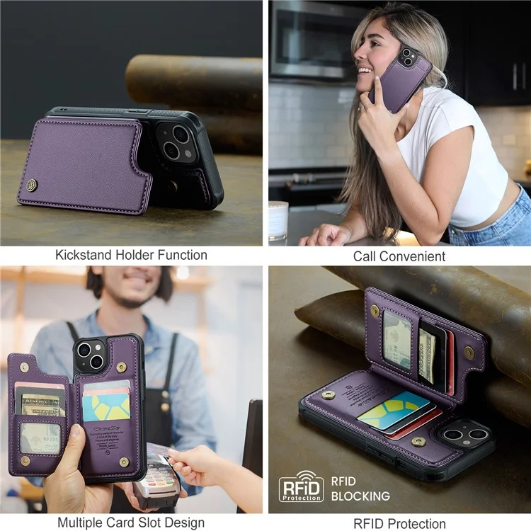 CASEME C22 Series Per iPhone 14 Plus Custodia RFID Blocking PU+TPU Custodia Telefonica - Viola