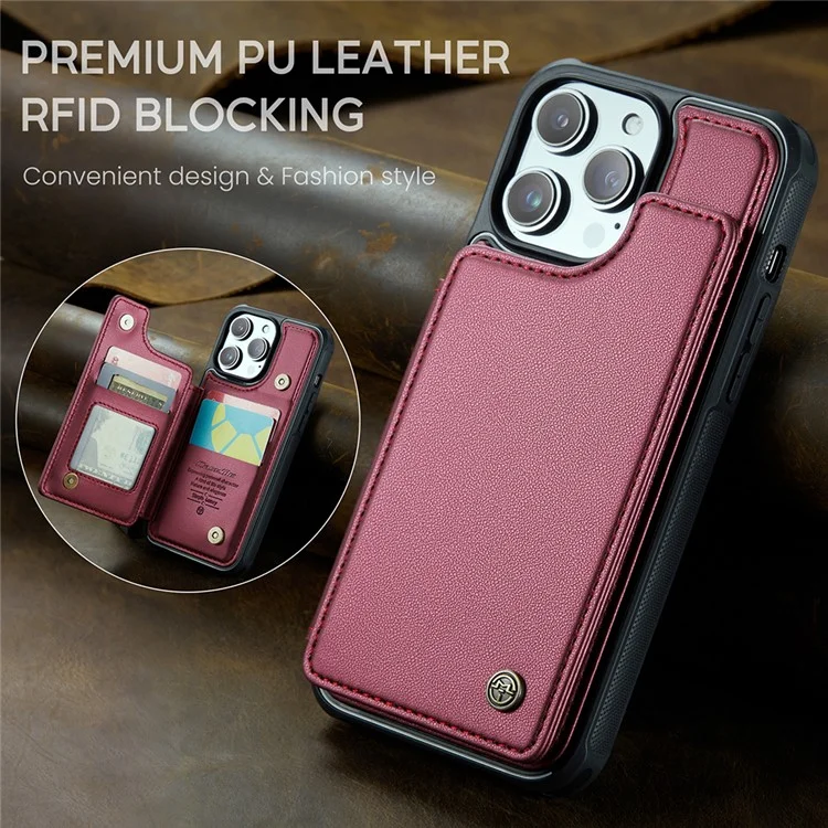 Funda para iPhone 14 Pro CASEME C22 Series con soporte para tarjetas, revestimiento de cuero sintético y TPU - Rojo
