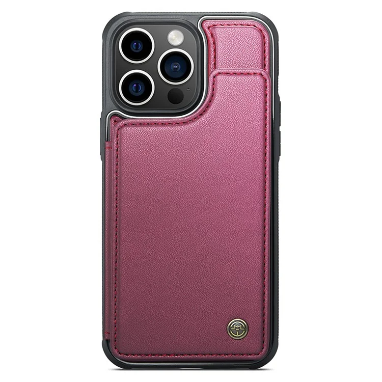 Funda para iPhone 14 Pro CASEME C22 Series con soporte para tarjetas, revestimiento de cuero sintético y TPU - Rojo