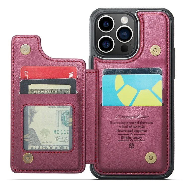 Funda para iPhone 14 Pro CASEME C22 Series con soporte para tarjetas, revestimiento de cuero sintético y TPU - Rojo