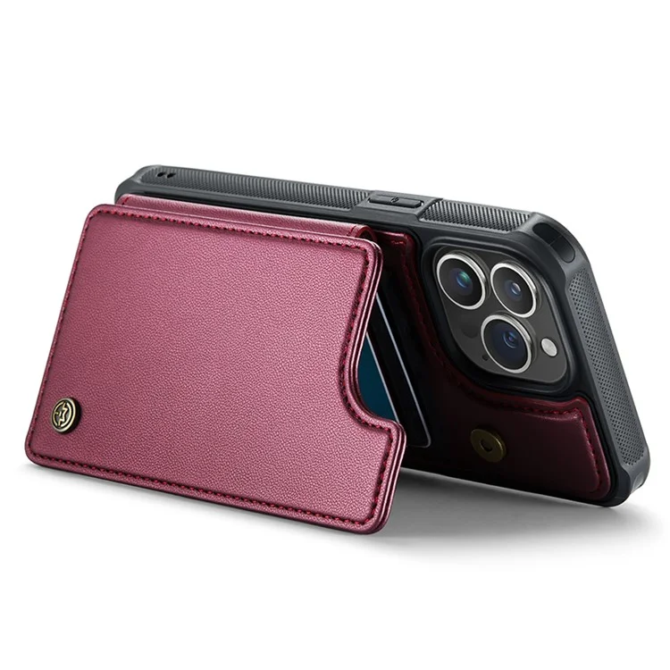 Funda para iPhone 14 Pro CASEME C22 Series con soporte para tarjetas, revestimiento de cuero sintético y TPU - Rojo