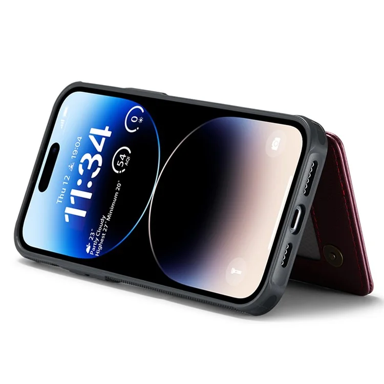Funda para iPhone 14 Pro CASEME C22 Series con soporte para tarjetas, revestimiento de cuero sintético y TPU - Rojo