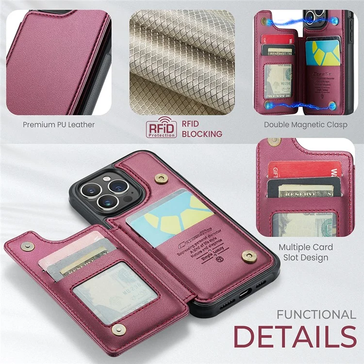 Funda para iPhone 14 Pro CASEME C22 Series con soporte para tarjetas, revestimiento de cuero sintético y TPU - Rojo