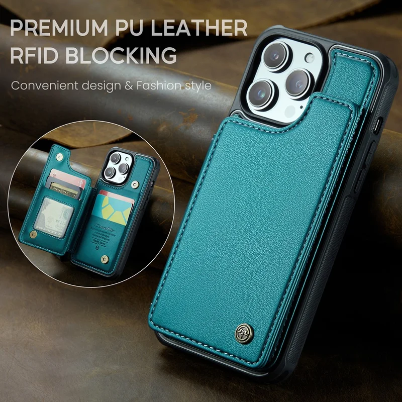 For iPhone 14 Pro Phone Case CASEME C22 Leather Back Cover with RFID Blocking Card Slots - Green