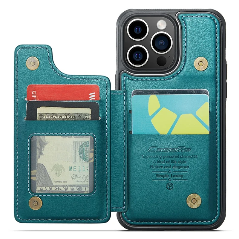 For iPhone 14 Pro Phone Case CASEME C22 Leather Back Cover with RFID Blocking Card Slots - Green
