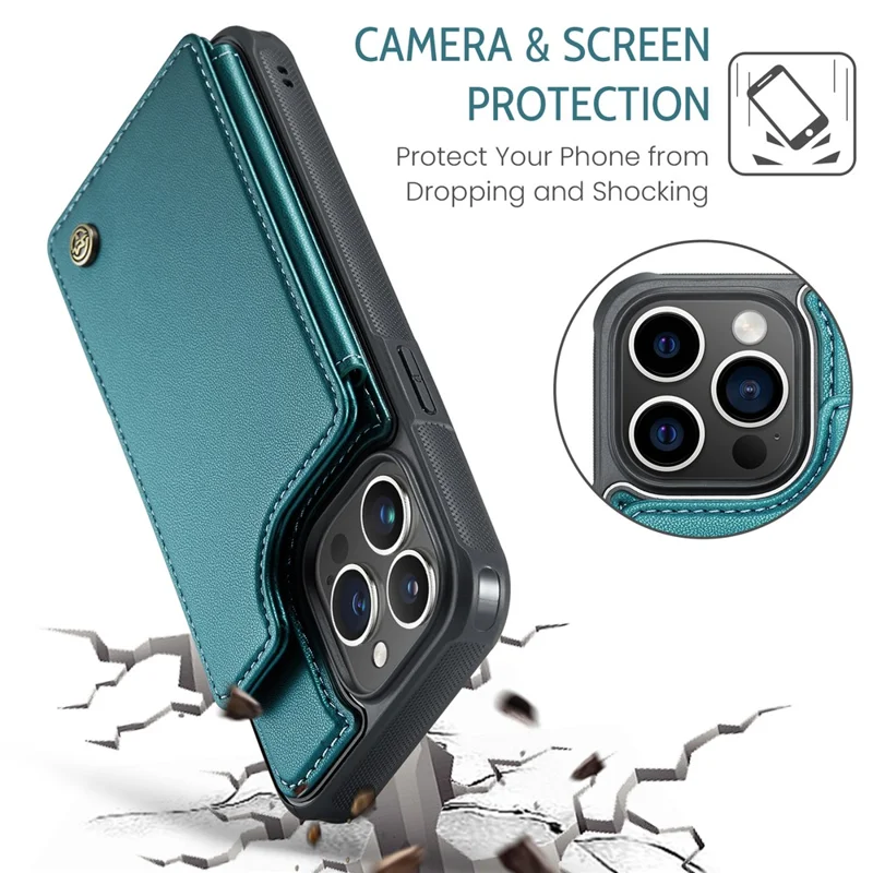 For iPhone 14 Pro Phone Case CASEME C22 Leather Back Cover with RFID Blocking Card Slots - Green