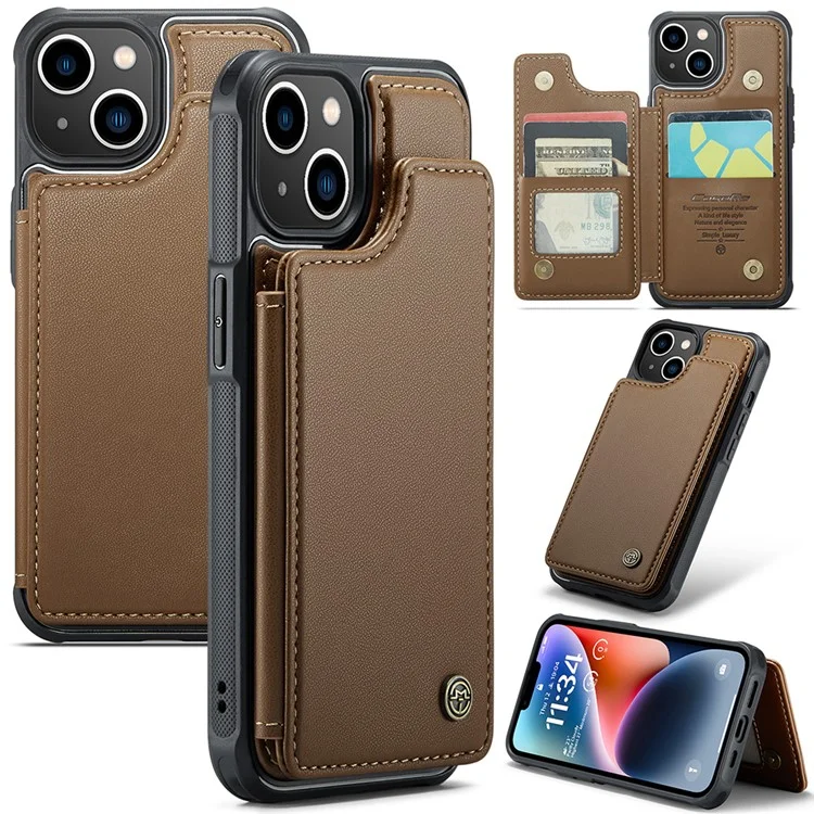 CASEME C22 Série para Caso do iPhone 14 Bloqueio RFID Suporte com 4 Slots de Cartão - Marrom