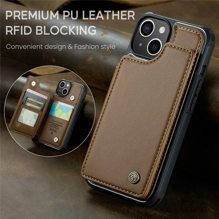 CASEME C22 Série para Caso do iPhone 14 Bloqueio RFID Suporte com 4 Slots de Cartão - Marrom