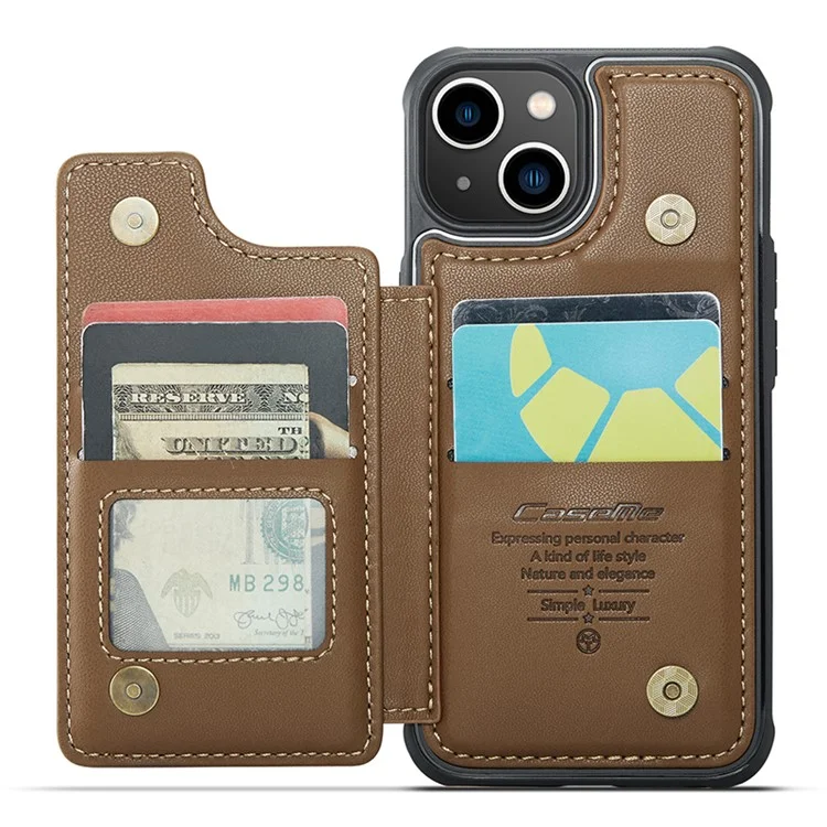 CASEME C22 Série para Caso do iPhone 14 Bloqueio RFID Suporte com 4 Slots de Cartão - Marrom