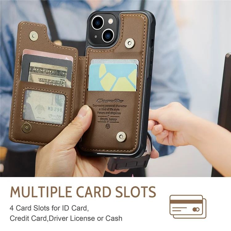 CASEME C22 Série para Caso do iPhone 14 Bloqueio RFID Suporte com 4 Slots de Cartão - Marrom