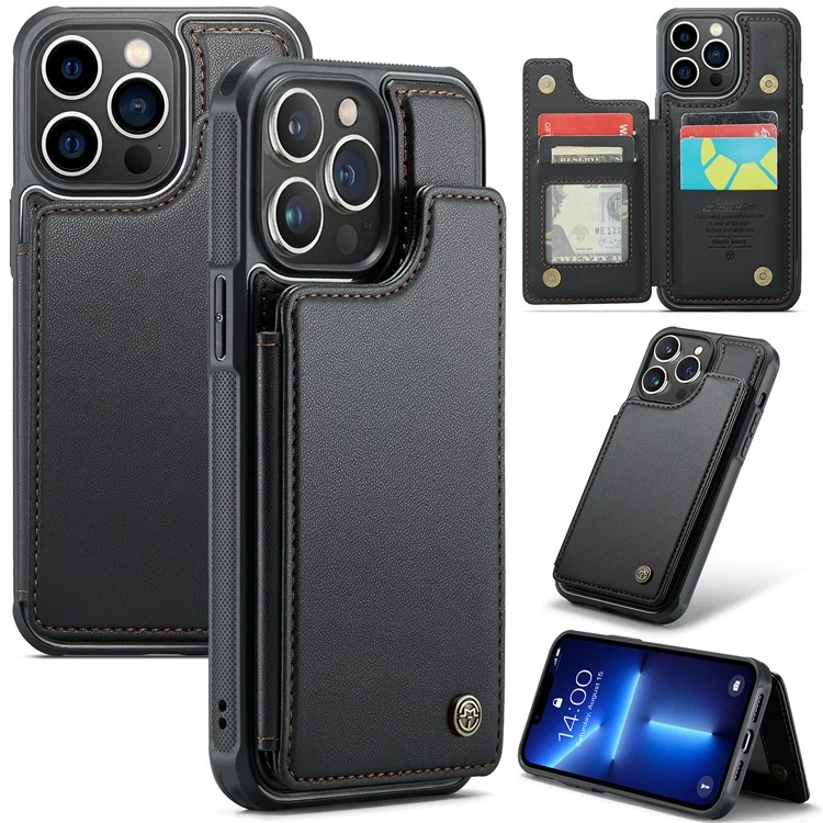 Чехол CASEME C22 Series для iPhone 13 Pro Max 6.7 дюймов PU+TPU с подставкой и защитой от RFID - черный