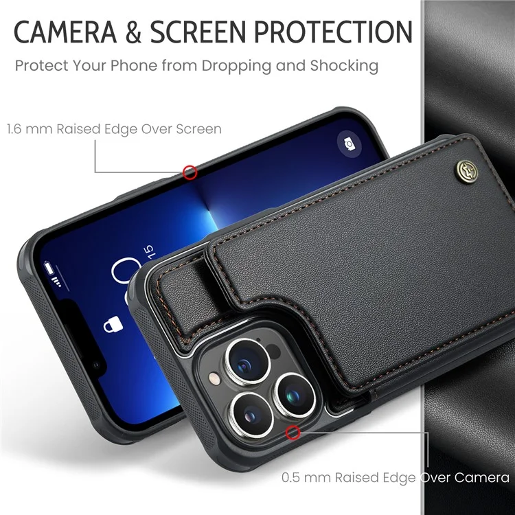 Чехол CASEME C22 Series для iPhone 13 Pro Max 6.7 дюймов PU+TPU с подставкой и защитой от RFID - черный