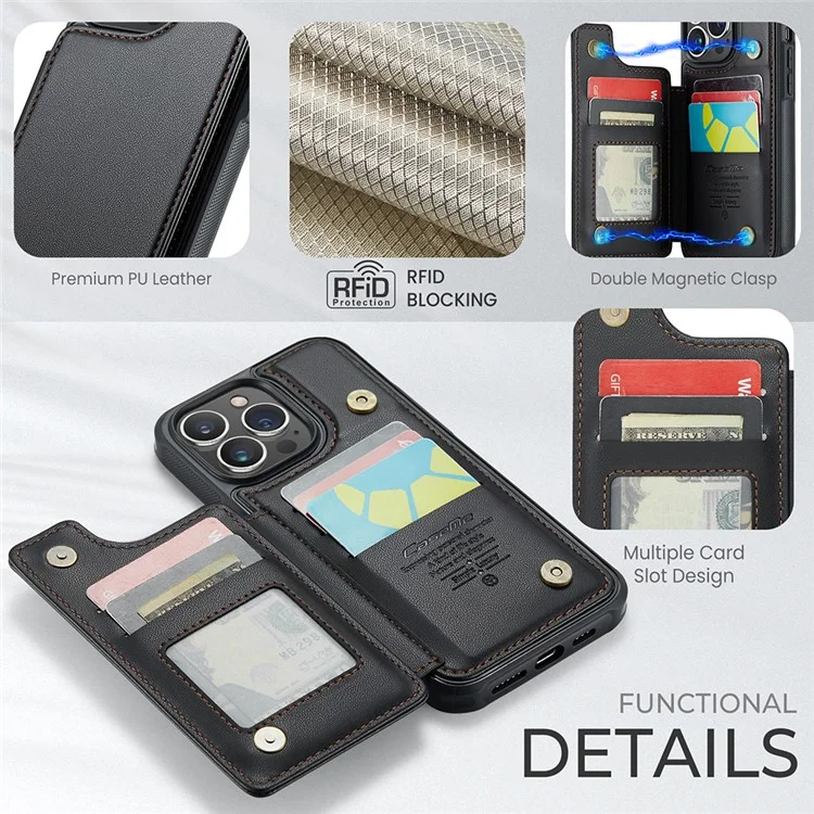 Чехол CASEME C22 Series для iPhone 13 Pro Max 6.7 дюймов PU+TPU с подставкой и защитой от RFID - черный