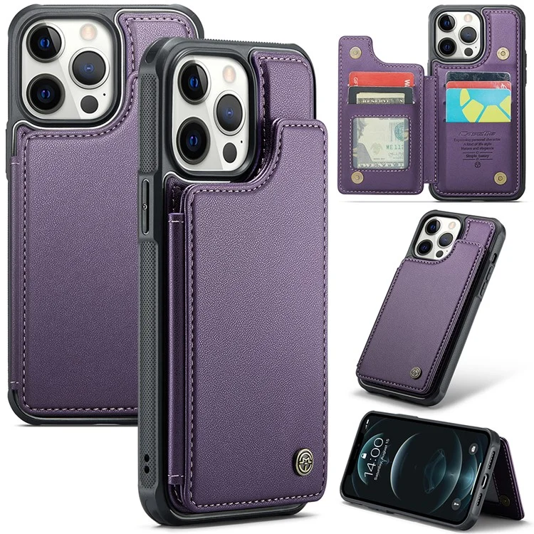 CASEME C22 Series для iPhone 12 Pro Max 6,7 дюйма Чехол для телефона Кожа + TPU Держатель для карт - Фиолетовый