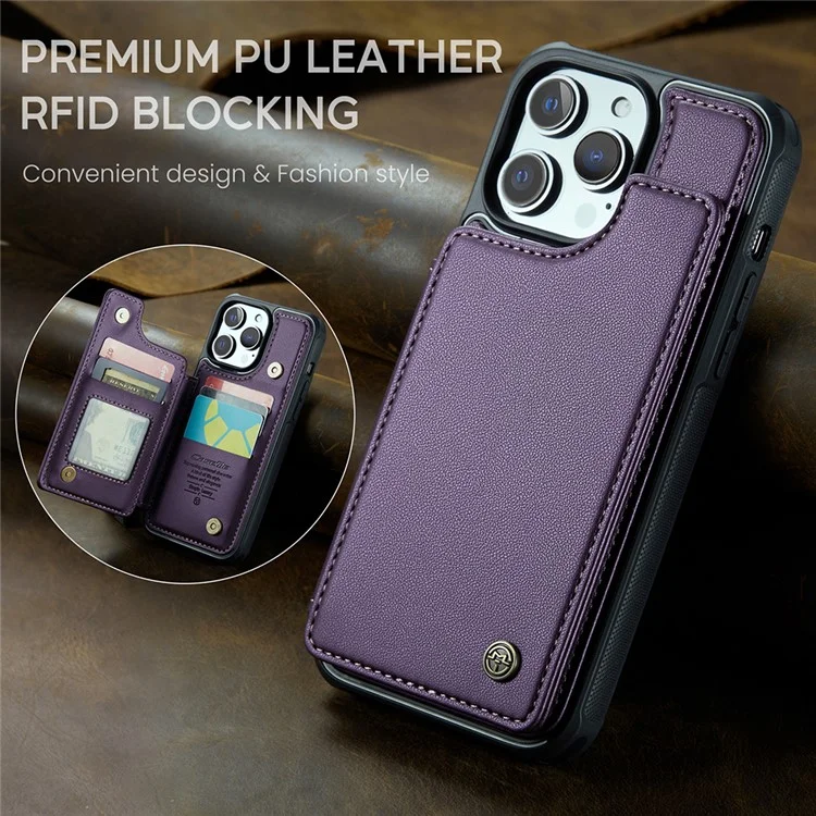 CASEME C22 Series для iPhone 12 Pro Max 6,7 дюйма Чехол для телефона Кожа + TPU Держатель для карт - Фиолетовый
