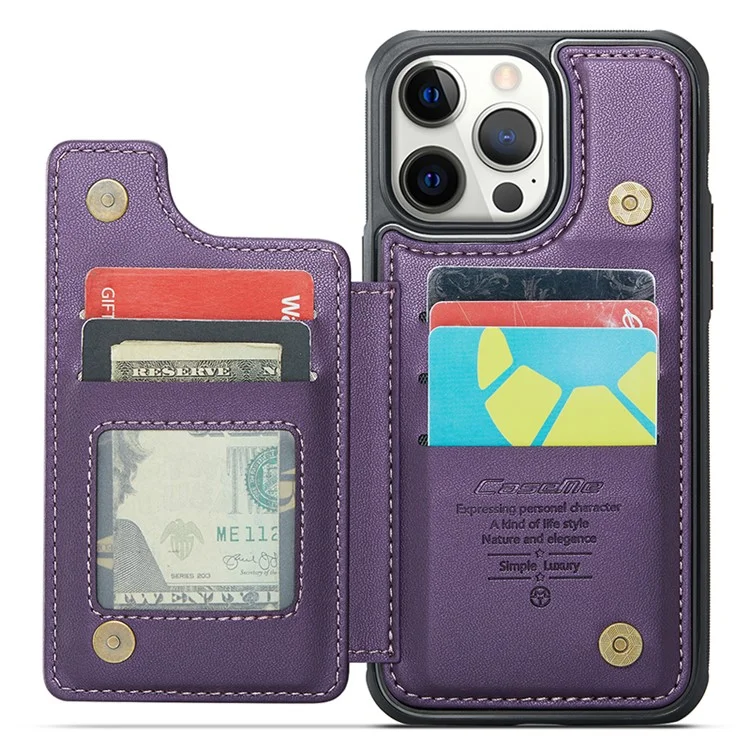 CASEME C22 Series для iPhone 12 Pro Max 6,7 дюйма Чехол для телефона Кожа + TPU Держатель для карт - Фиолетовый