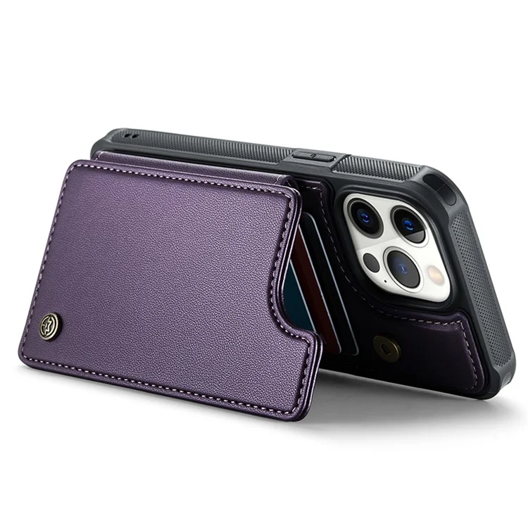 CASEME C22 Series для iPhone 12 Pro Max 6,7 дюйма Чехол для телефона Кожа + TPU Держатель для карт - Фиолетовый