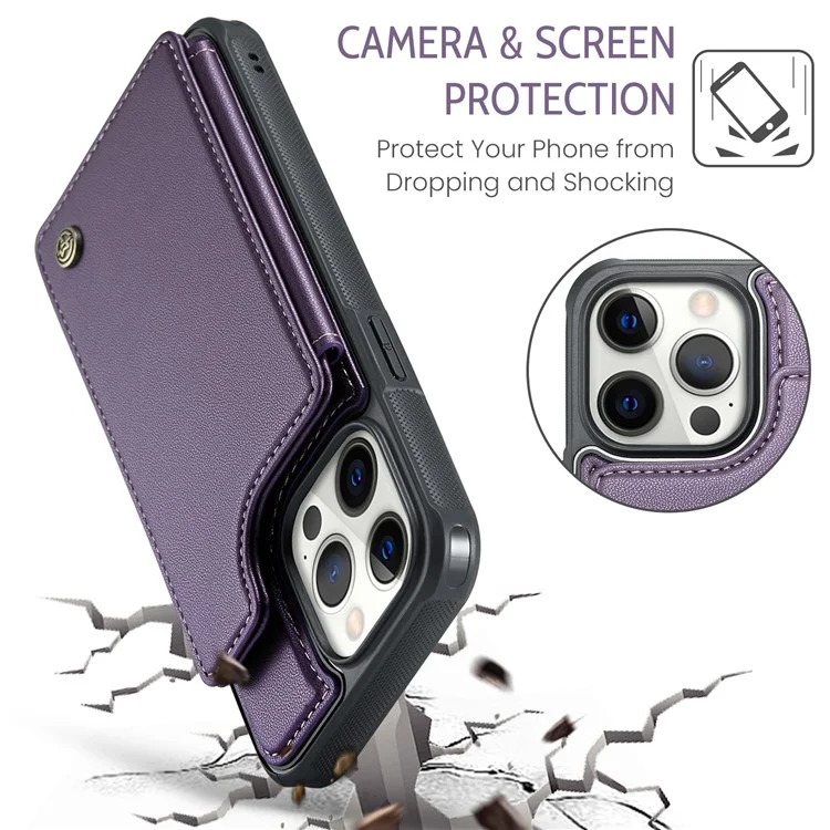 CASEME C22 Series для iPhone 12 Pro Max 6,7 дюйма Чехол для телефона Кожа + TPU Держатель для карт - Фиолетовый