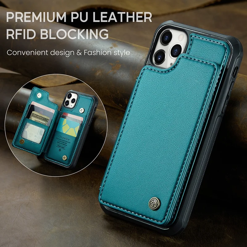 For iPhone 11 Pro Max Phone Case CASEME C22 Leather Back Cover with RFID Blocking Card Slots - Green