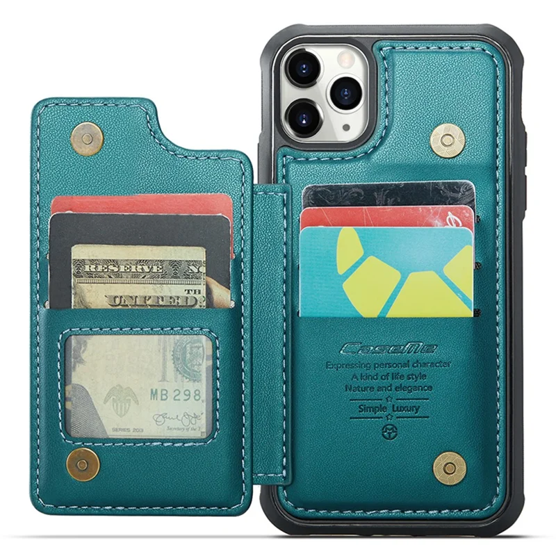 For iPhone 11 Pro Max Phone Case CASEME C22 Leather Back Cover with RFID Blocking Card Slots - Green