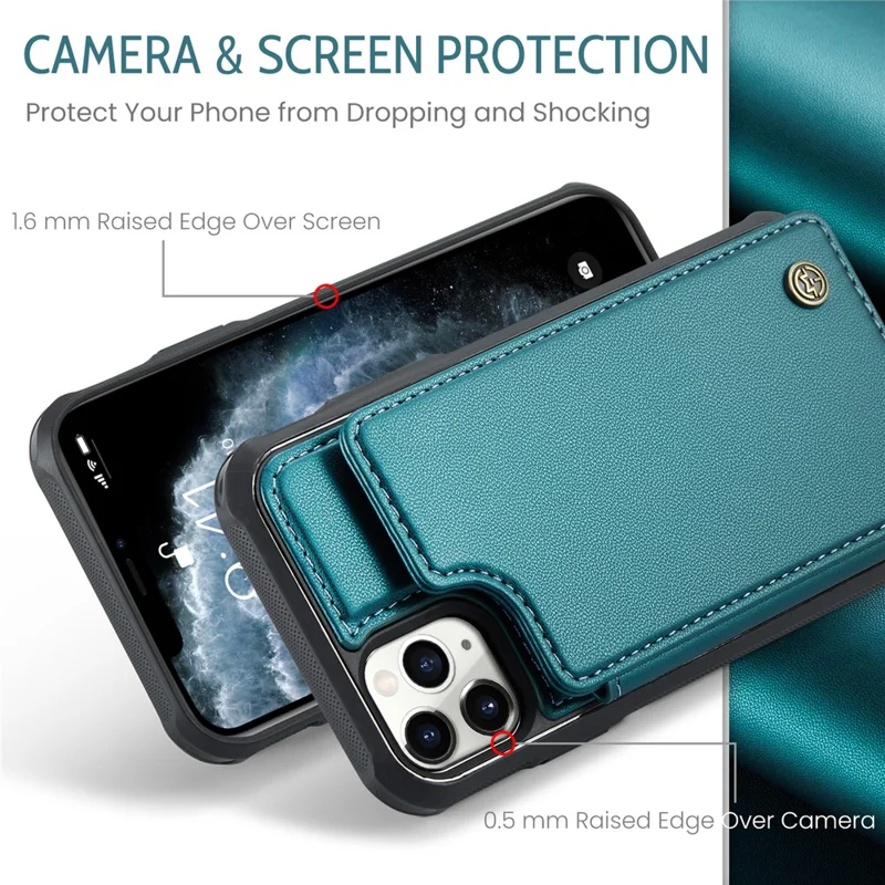 For iPhone 11 Pro Max Phone Case CASEME C22 Leather Back Cover with RFID Blocking Card Slots - Green