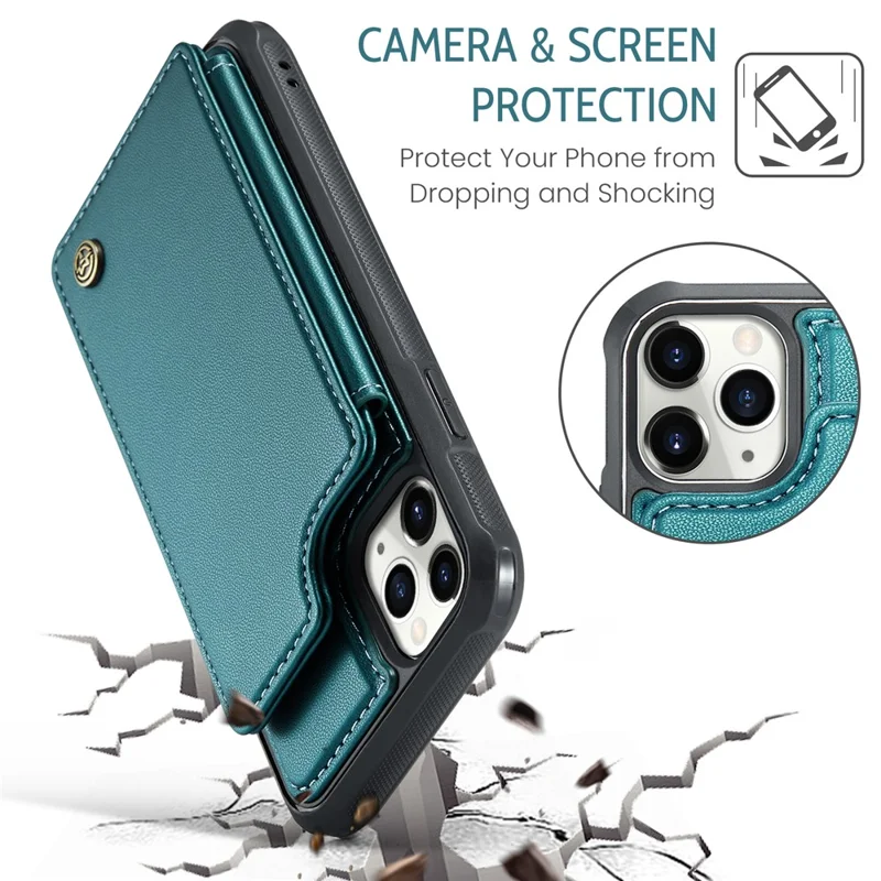 For iPhone 11 Pro Max Phone Case CASEME C22 Leather Back Cover with RFID Blocking Card Slots - Green