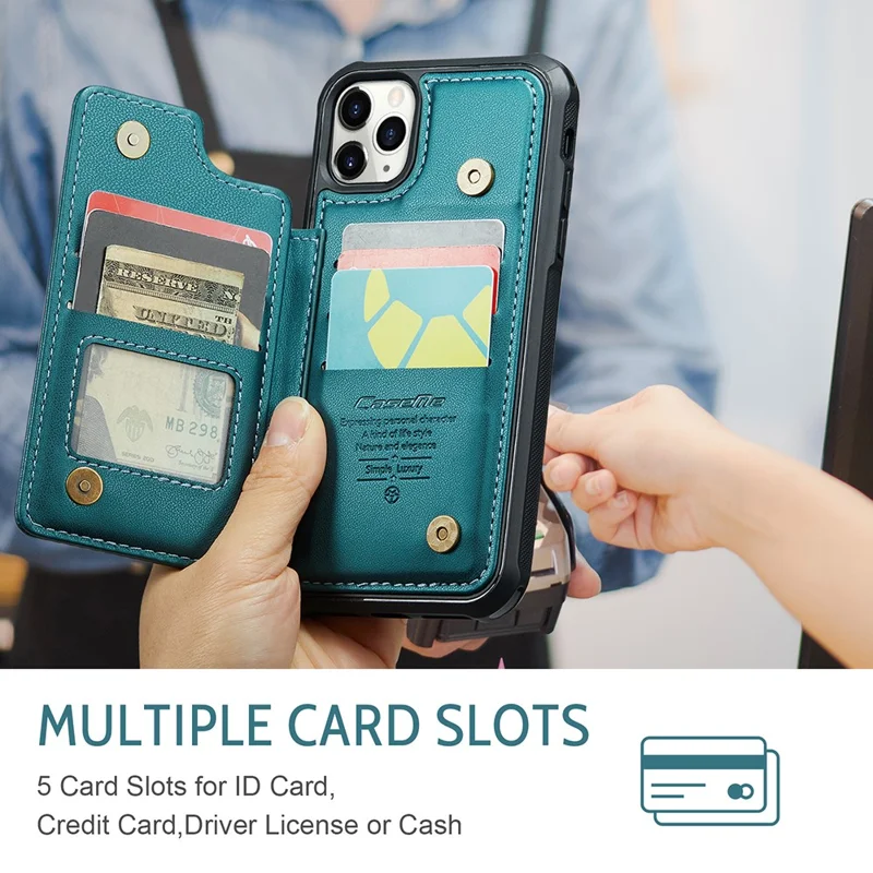 For iPhone 11 Pro Max Phone Case CASEME C22 Leather Back Cover with RFID Blocking Card Slots - Green