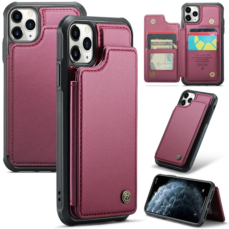 For iPhone 11 Pro Max Phone Case CASEME C22 Leather Back Cover with RFID Blocking Card Slots - Red
