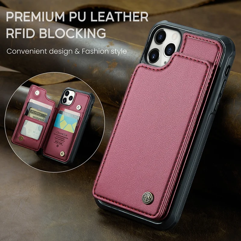 For iPhone 11 Pro Max Phone Case CASEME C22 Leather Back Cover with RFID Blocking Card Slots - Red