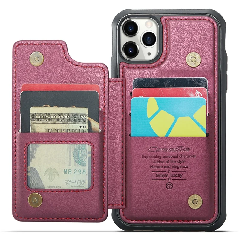 For iPhone 11 Pro Max Phone Case CASEME C22 Leather Back Cover with RFID Blocking Card Slots - Red