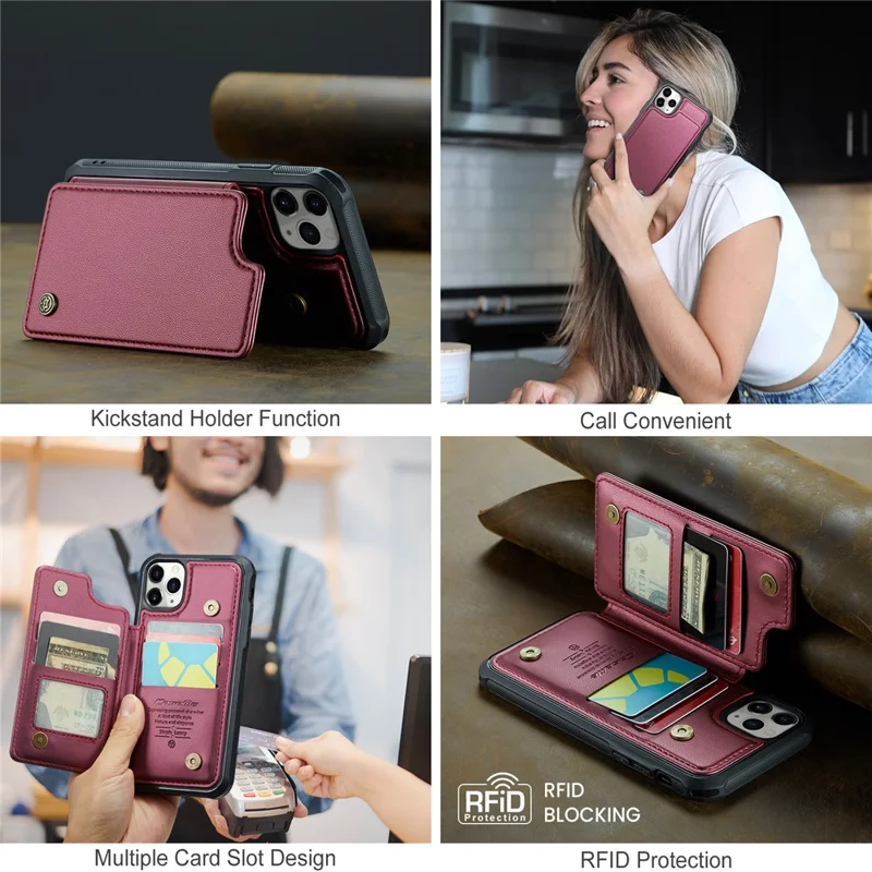 For iPhone 11 Pro Max Phone Case CASEME C22 Leather Back Cover with RFID Blocking Card Slots - Red