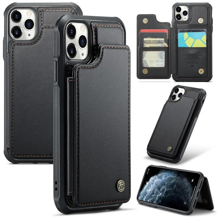 Serie Caseme C22 Para Iphone 11 Pro Case Cubierta de Teléfono Brillante Con Soporte Para Tarjetas de Kickstand - Negro