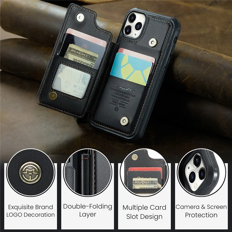 For iPhone 11 Pro Phone Case CASEME C22 Leather Back Cover with RFID Blocking Card Slots - Black
