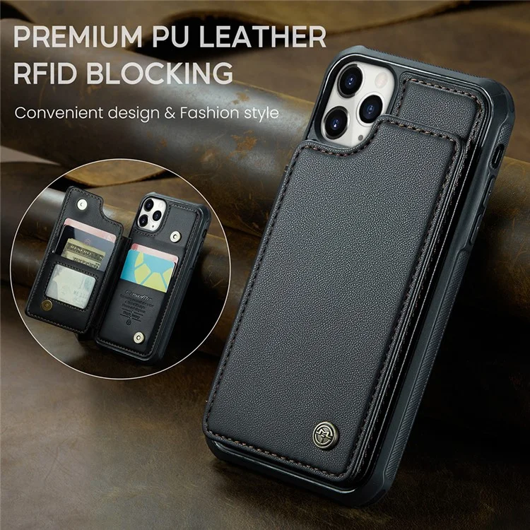 For iPhone 11 Pro Phone Case CASEME C22 Leather Back Cover with RFID Blocking Card Slots - Black
