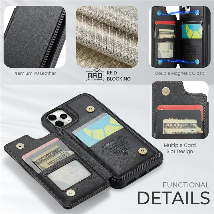 For iPhone 11 Pro Phone Case CASEME C22 Leather Back Cover with RFID Blocking Card Slots - Black