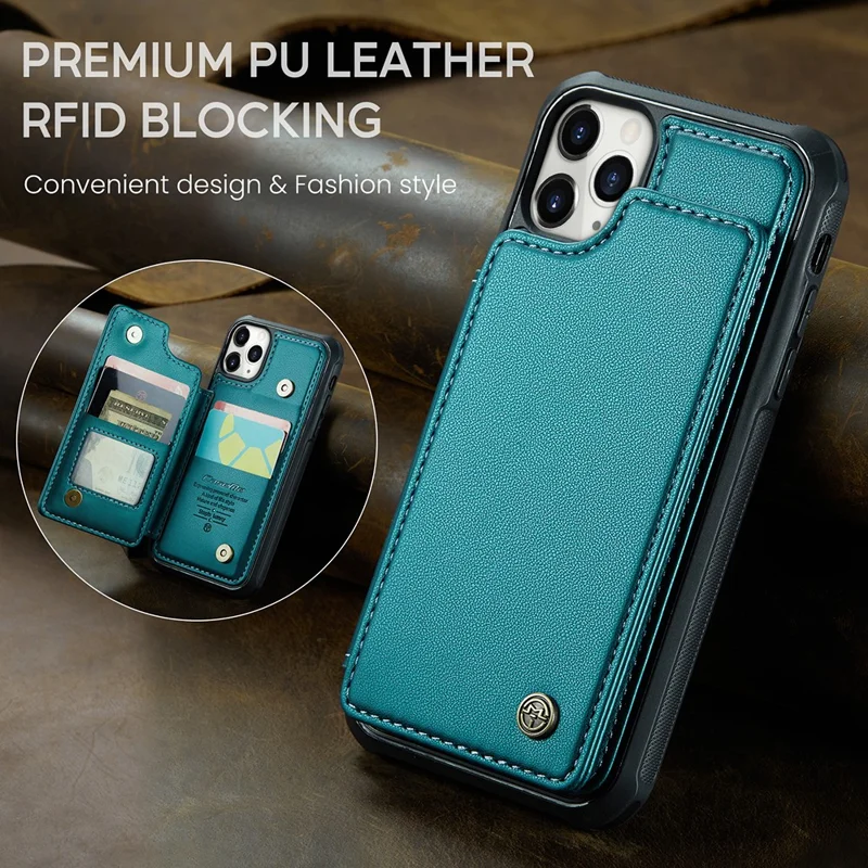 For iPhone 11 Pro Phone Case CASEME C22 Leather Back Cover with RFID Blocking Card Slots - Green