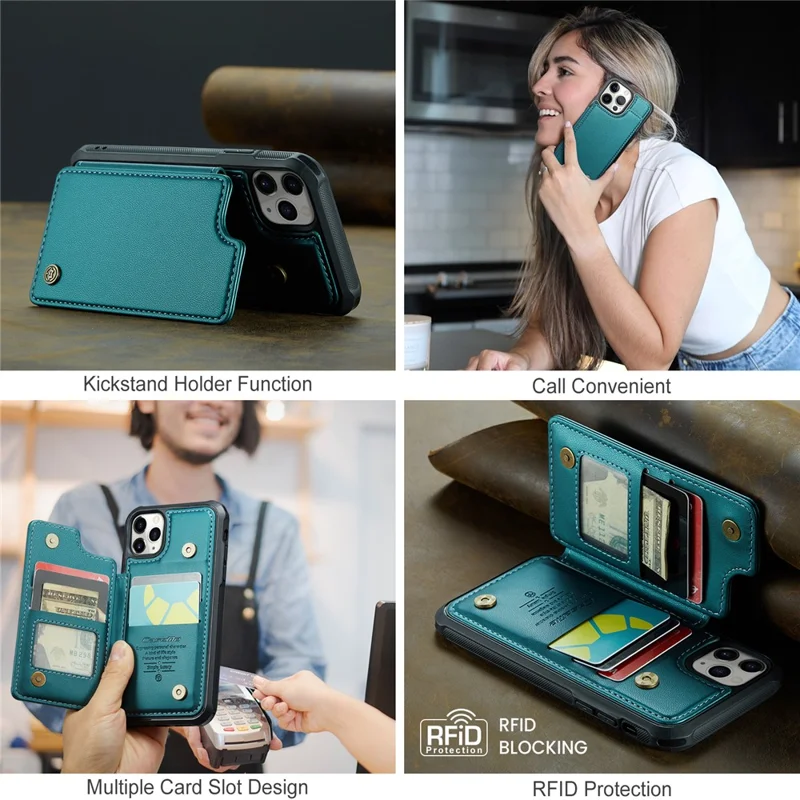 For iPhone 11 Pro Phone Case CASEME C22 Leather Back Cover with RFID Blocking Card Slots - Green