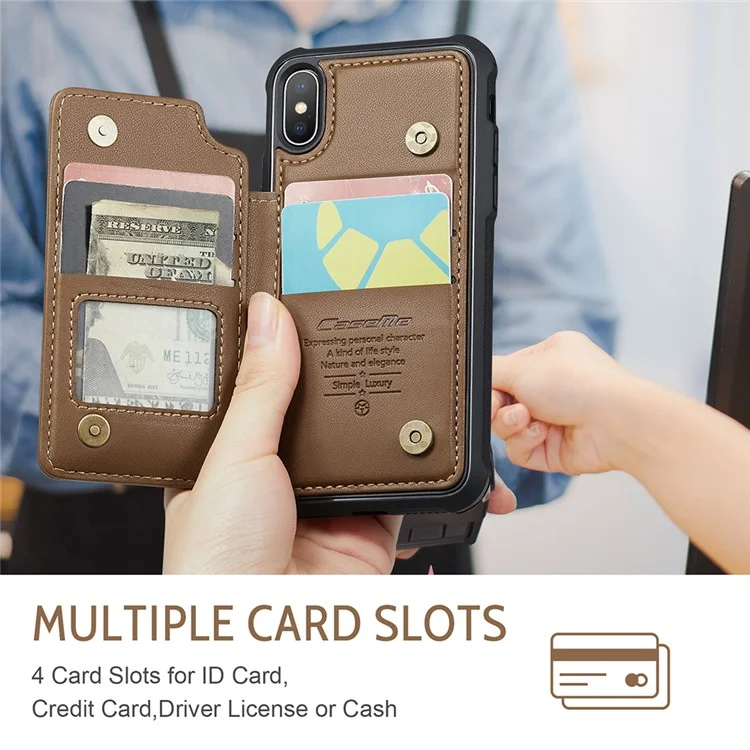 For iPhone X / XS Phone Case CASEME C22 Leather Back Cover with RFID Blocking Card Slots - Brown