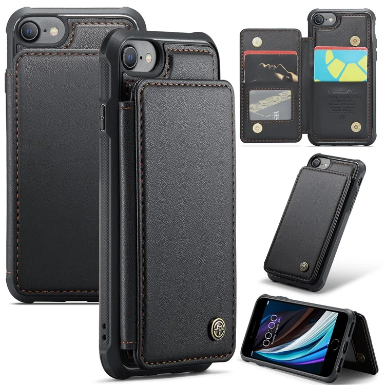 caseme c22 -serie für iphone 6 / 6s / 7 / 8 / se (2020) / se (2022) case card holder telefon kickstand cover - schwarz