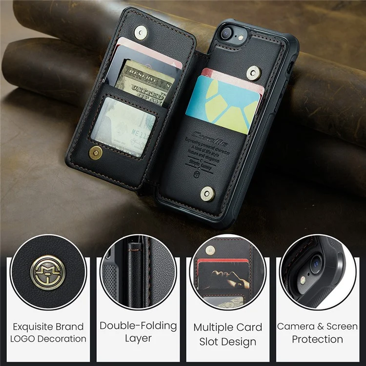 CASEME C22 Serie per iPhone 6 / 6s / 7 / 8 / SE (2020) / SE (2022) Custodia Porta Schede Supporto Telefono - Nero