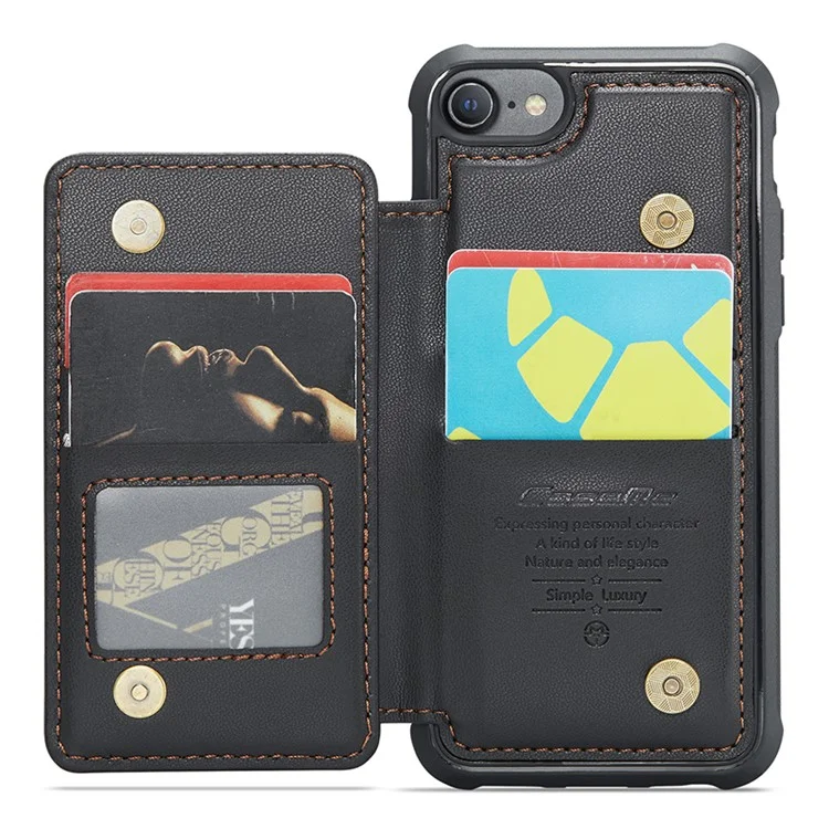 CASEME C22 Serie per iPhone 6 / 6s / 7 / 8 / SE (2020) / SE (2022) Custodia Porta Schede Supporto Telefono - Nero