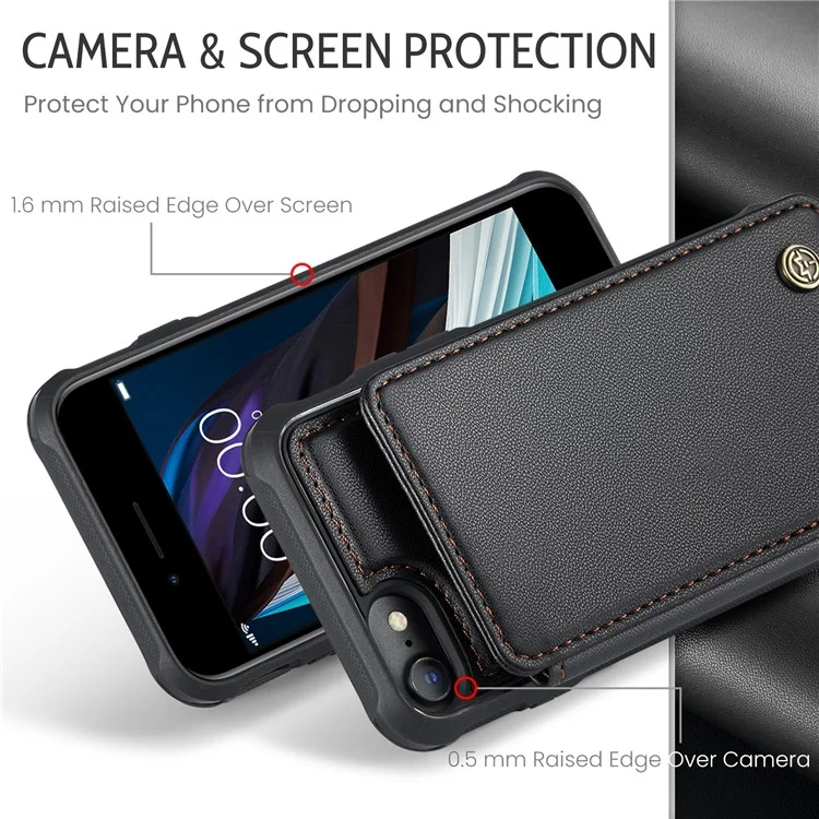 CASEME C22 Series for iPhone 6 / 6s / 7 / 8 / SE (2020) / SE (2022) Case Card Holder Phone Kickstand Cover - Black