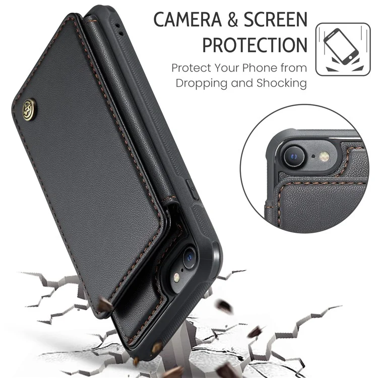 caseme c22 -serie für iphone 6 / 6s / 7 / 8 / se (2020) / se (2022) case card holder telefon kickstand cover - schwarz