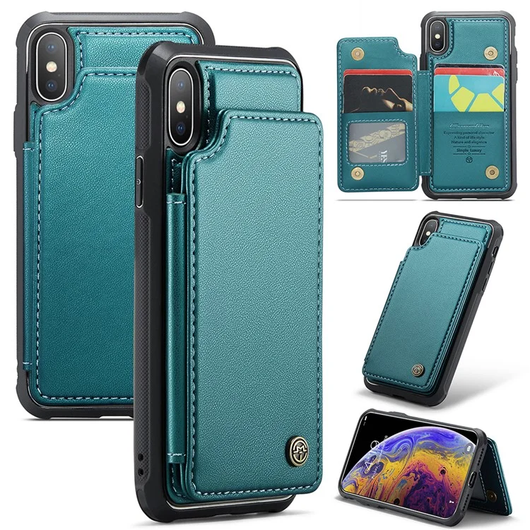 For iPhone XS Max Phone Case CASEME C22 Leather Back Cover with RFID Blocking Card Slots - Green
