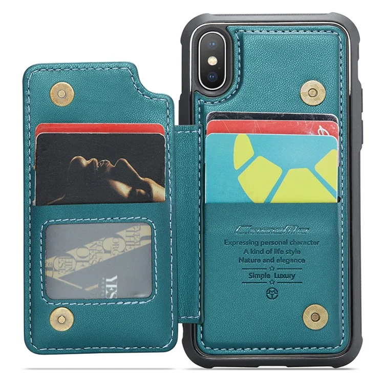 For iPhone XS Max Phone Case CASEME C22 Leather Back Cover with RFID Blocking Card Slots - Green