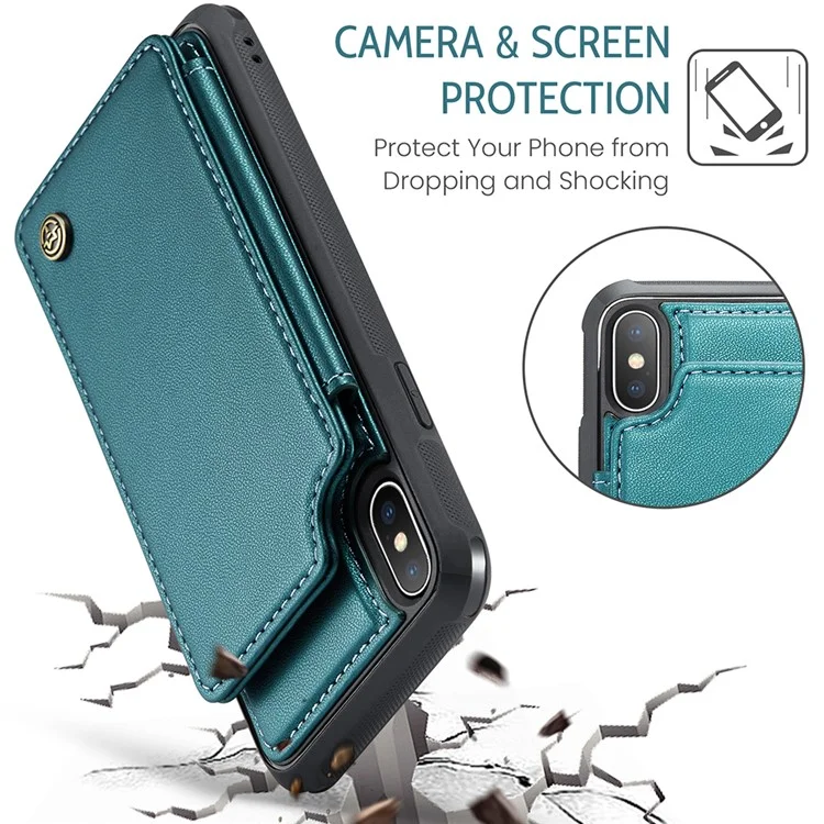 For iPhone XS Max Phone Case CASEME C22 Leather Back Cover with RFID Blocking Card Slots - Green