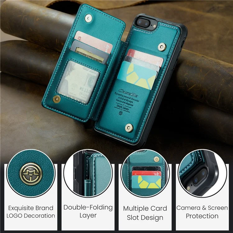 CASEME C22 Serie per iPhone 6 Plus 5,5 pollici / 7 Plus 5,5 pollici / 8 Plus 5,5 pollici / 6s Plus 5,5 pollici Custodia per telefono RFID Blocking Leather Cover - Verde