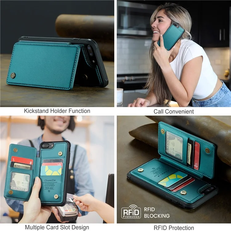 CASEME C22 Serie per iPhone 6 Plus 5,5 pollici / 7 Plus 5,5 pollici / 8 Plus 5,5 pollici / 6s Plus 5,5 pollici Custodia per telefono RFID Blocking Leather Cover - Verde
