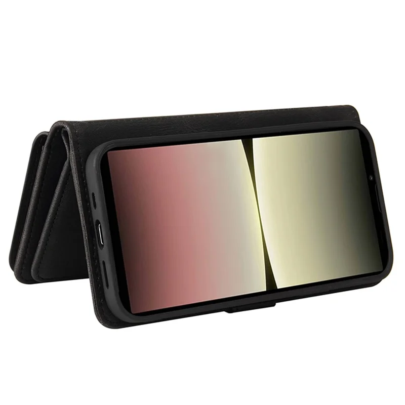 For Sony Xperia 10 V Zipper Wallet Case with 15 Card Slots and Strap Leather Phone Cover - Black